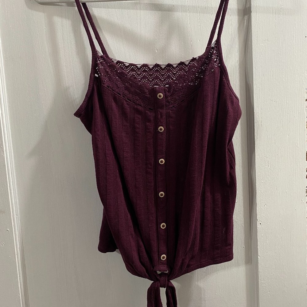Mudd Button Up Lace Tie Tank Top - Purple